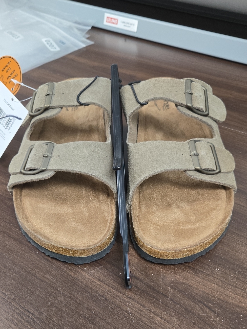 George Size 10 Beige Grey Leather Slide Sandal